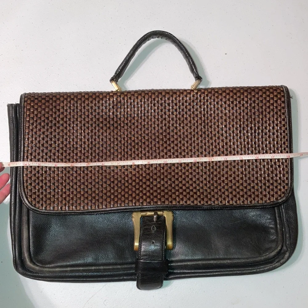 RARE Gorgeous XL black leather w/ woven front large briefcase flawless condition